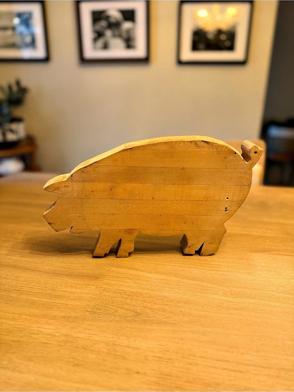 Vintage Primitive Wooden Pig Cutting Board, (butcher block thickness)